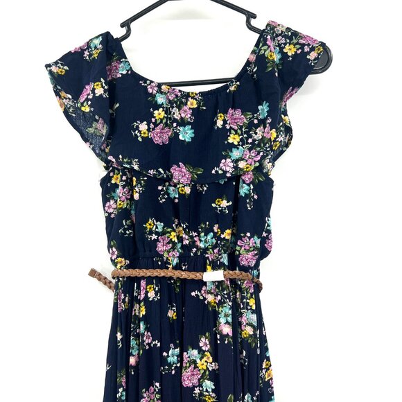 NWT Knitworks Navy Blue Floral Belted Midi Dress Girls 10 - Picture 6 of 8
